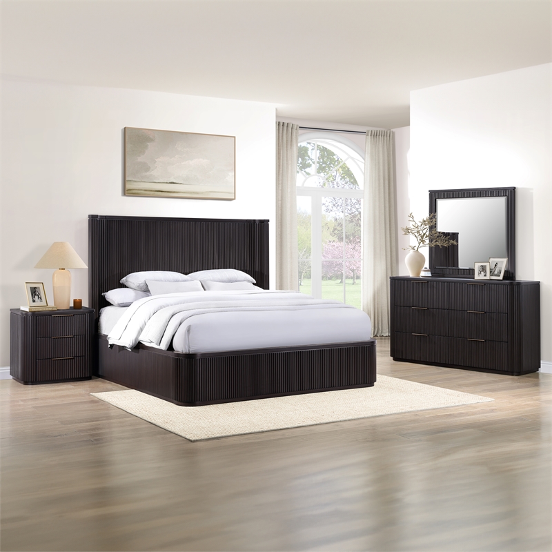 Pemberly Row Engineered Wood Contemporary Queen Bed in Espresso