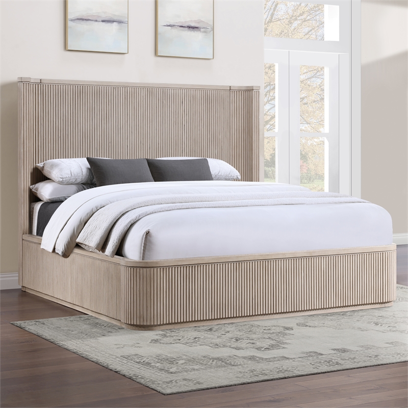 Pemberly Row Engineered Wood Contemporary Queen Bed in Sand/Tan