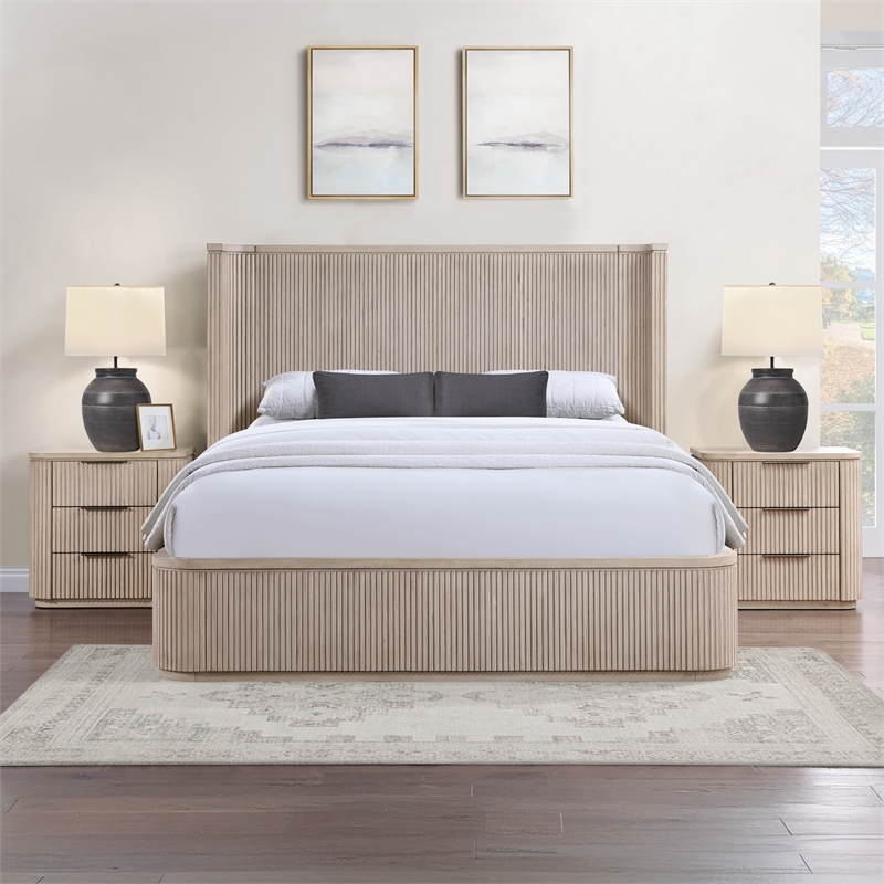 Pemberly Row Engineered Wood Contemporary Queen Bed in Sand/Tan