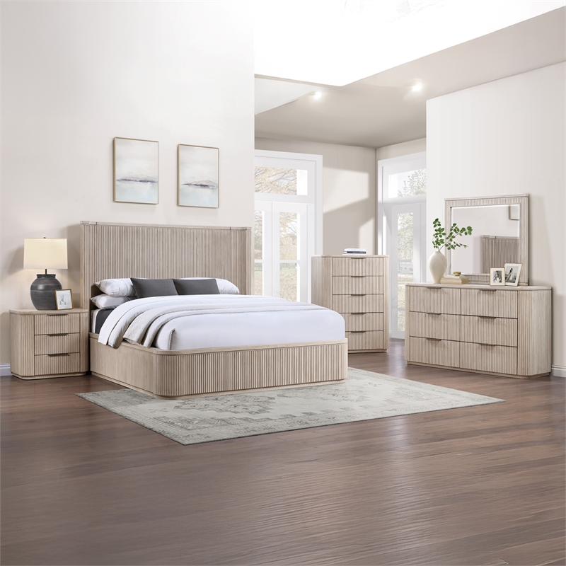 Pemberly Row Engineered Wood Contemporary Queen Bed in Sand/Tan