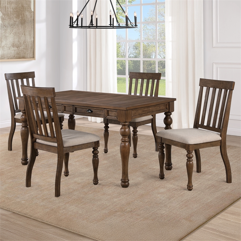 Pemberly Row Contemporary 5-Piece Complete Dining Set in Brown