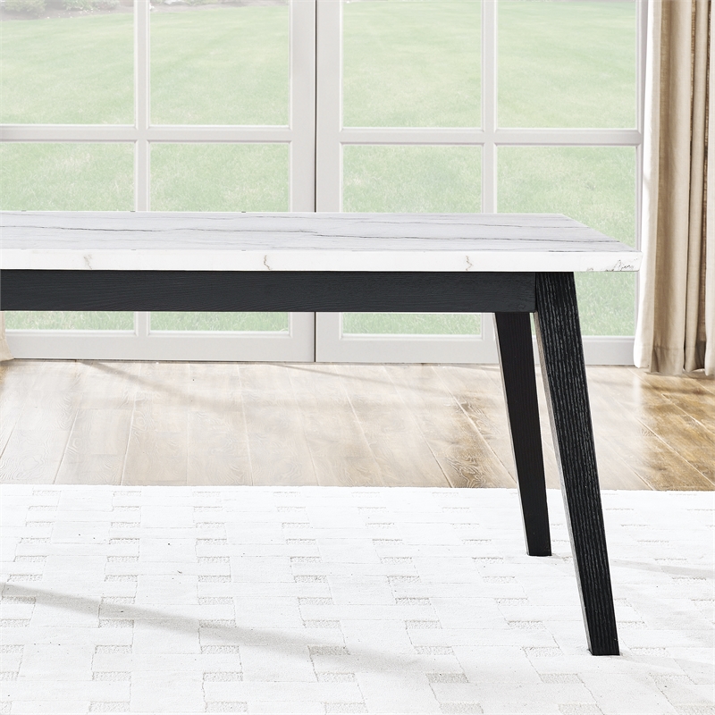 Pemberly Row Contemporary 5-Piece White Marble Dining Set in Black