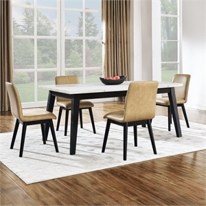 Pemberly Row Contemporary 5-Piece White Marble Dining Set in Black