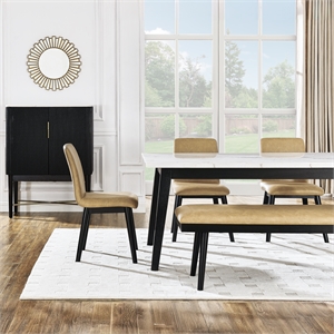 Pemberly Row Contemporary 6-Piece White Marble Dining Set in Black