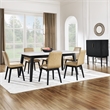 Pemberly Row Contemporary 7-Piece White Marble Dining Set in Black