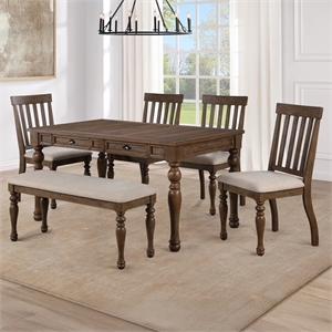 Pemberly Row Contemporary 6-Piece Complete Dining Set in Brown