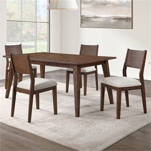 Pemberly Row 72&quot Solid Wood Dining Table Set with 4 Side Chairs in Brown
