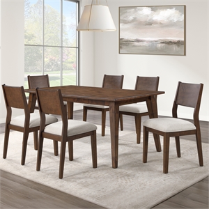 Pemberly Row 72&quot Solid Wood Dining Table Set with 6 Side Chairs in Brown