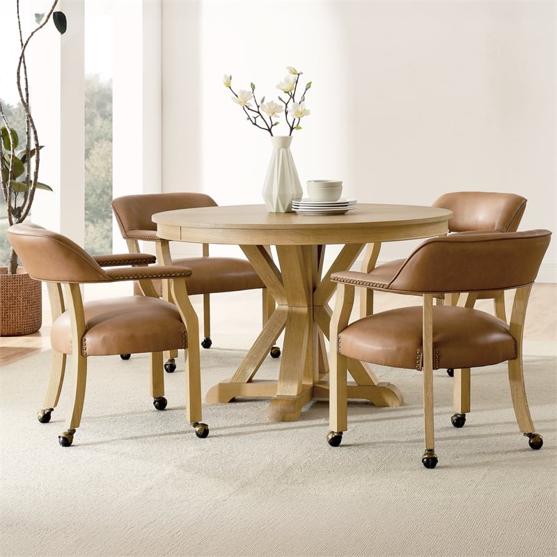 Pemberly Row Dining Table & 4 Captains Chairs in Natural/Camel