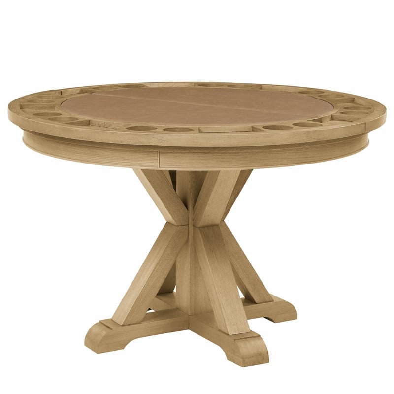 Pemberly Row Dining Table with Game Top & 4 Captains Chairs Natural Finish