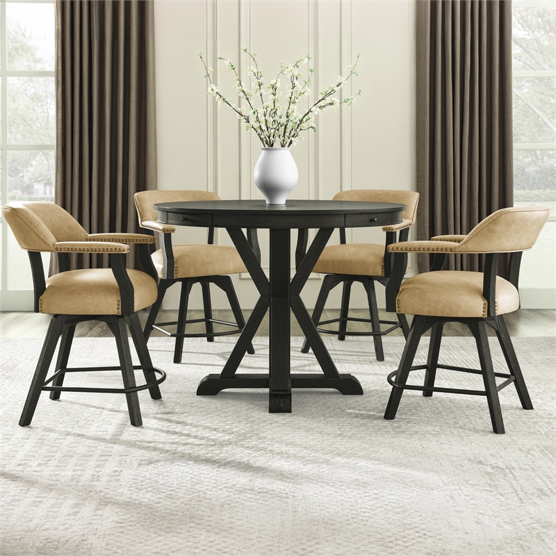Pemberly Row Counter Table with Game Top & 4 Counter Chairs in Black/Sand