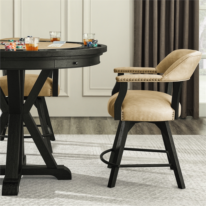 Pemberly Row Counter Table with Game Top & 4 Counter Chairs in Black/Sand