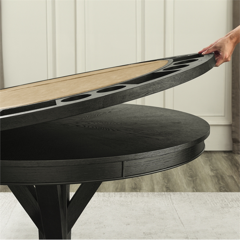 Pemberly Row Counter Table with Game Top & 4 Counter Chairs in Black/Sand