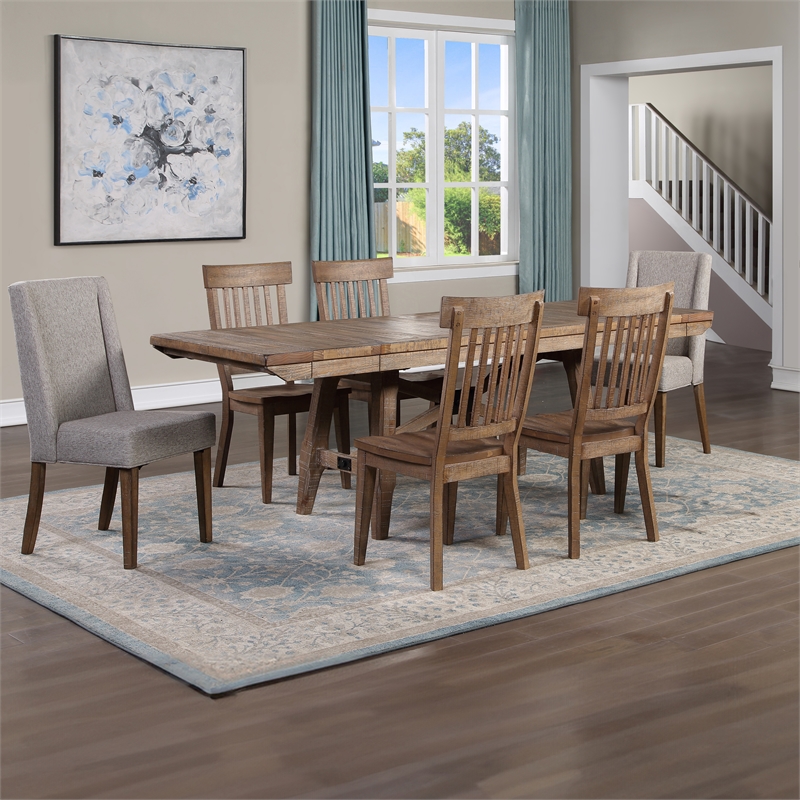 Pemberly Row Polyester Fabric Contemporary 7-piece Dining in Brown