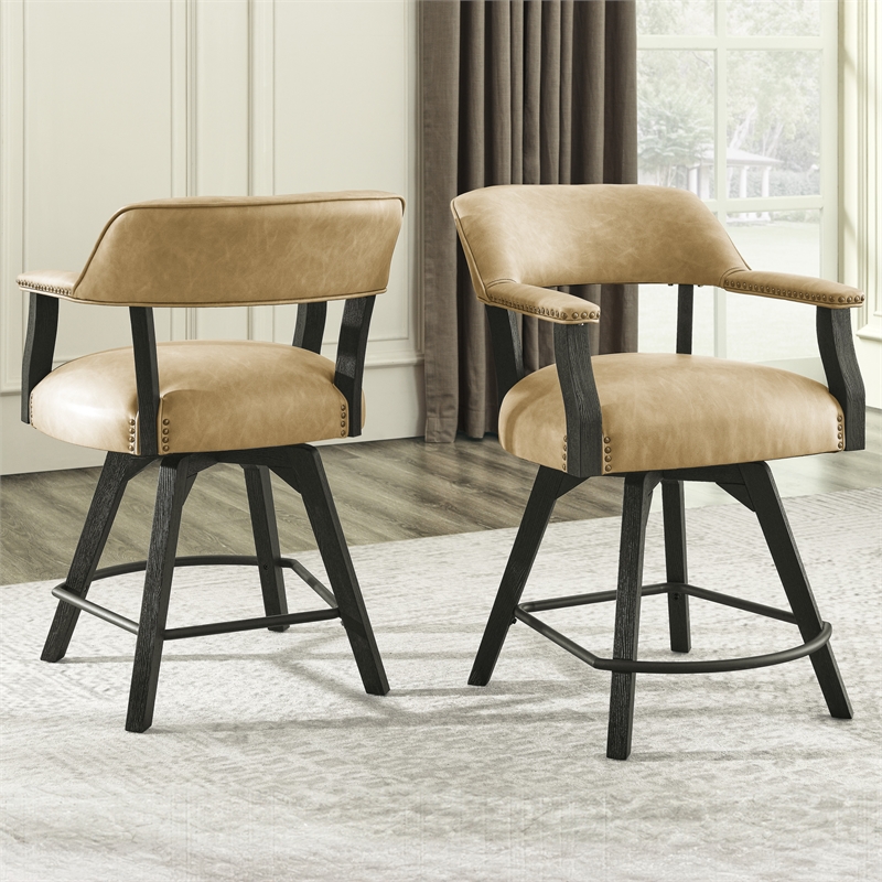 Pemberly Row 5-Pc Set of Faux Leather Swivel Counter Chairs & Dining Table