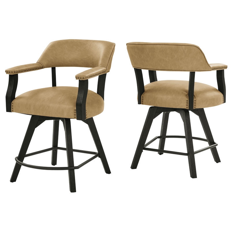 Pemberly Row 5-Pc Set of Faux Leather Swivel Counter Chairs & Dining Table