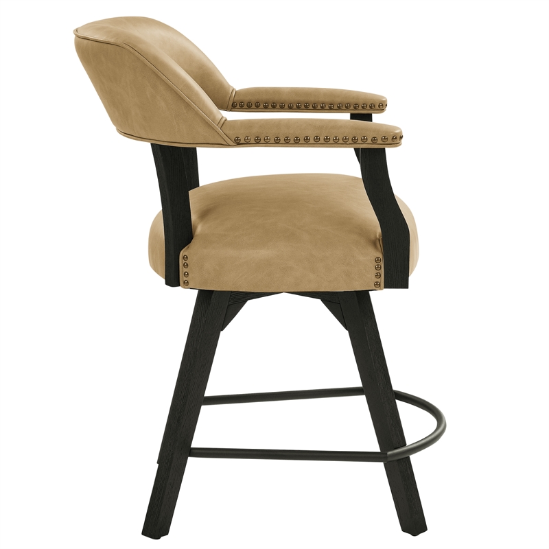 Pemberly Row 5-Pc Set of Faux Leather Swivel Counter Chairs & Dining Table