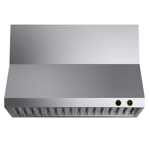 Pemberly Row 48&quot 900 CFM Ducted Wall Mount Range Hood in Steel with Gold