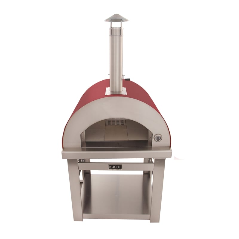 Pemberly Row Stainless Steel Outdoor Wood Fired Pizza Oven in Red