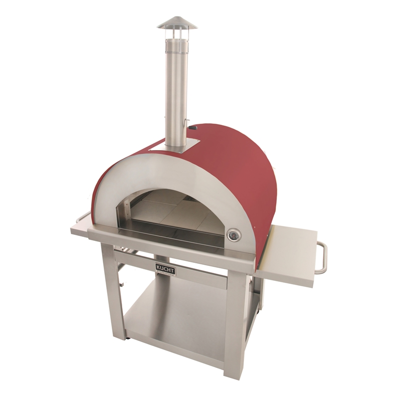 Pemberly Row Stainless Steel Outdoor Wood Fired Pizza Oven in Red
