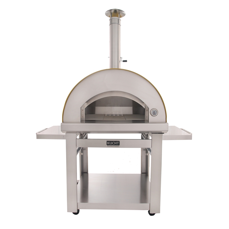 Pemberly Row Stainless Steel Outdoor Wood Fired Pizza Oven in Yellow