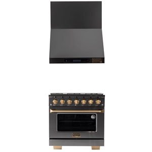 Pemberly Row 36&quot Dual Fuel Range Natural Gas in Titanium & Wall Mount Range Hood