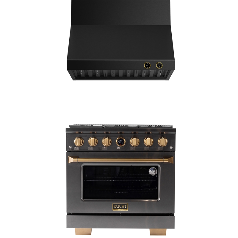 Pemberly Row Dual Fuel Range Propane Gas in Titanium Steel Wall Mount Range Hood