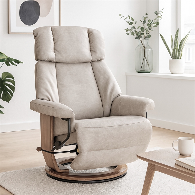Pemberly Row Swivel Recliner with Folding Chaise in Light Gray Fabric