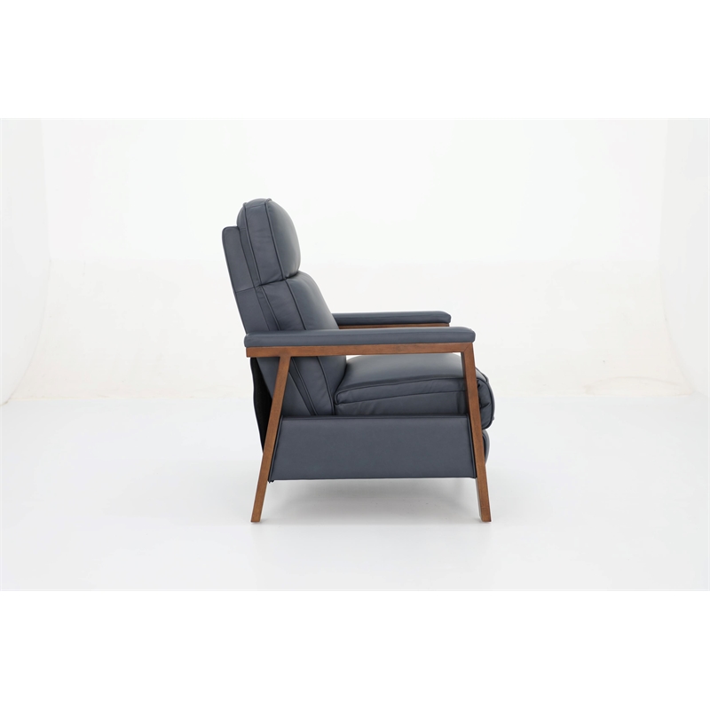 Pemberly Row Leather Push Thru The Arms Recliner in Santa Fe Ocean