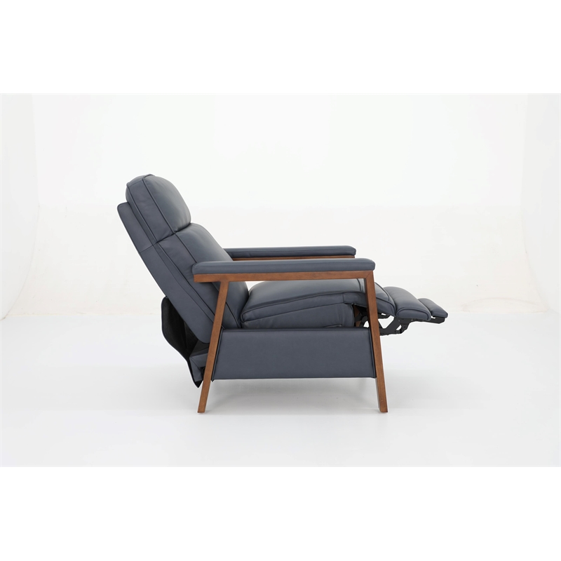 Pemberly Row Leather Push Thru The Arms Recliner in Santa Fe Ocean