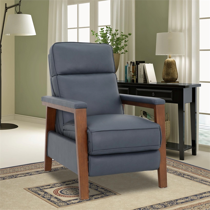 Pemberly Row Leather Push Thru The Arms Recliner in Santa Fe Ocean
