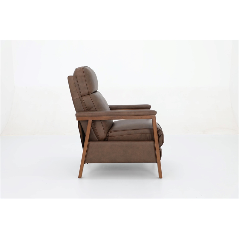 Pemberly Row Leather Push Thru The Arms Recliner in Oasis Walnut