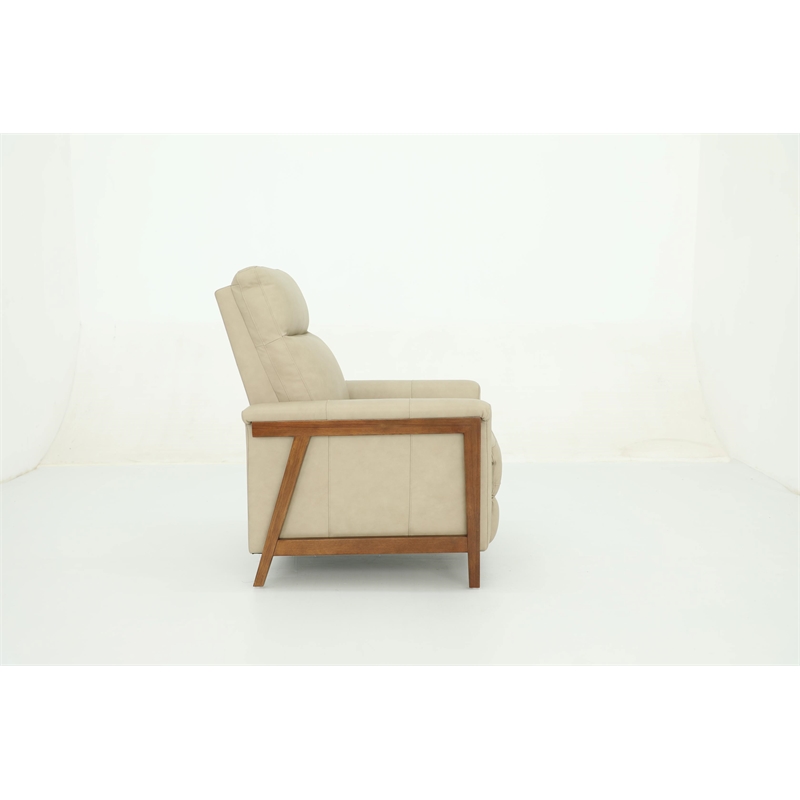 Pemberly Row Leather Push Thru The Arms Recliner in Cashmere Stone