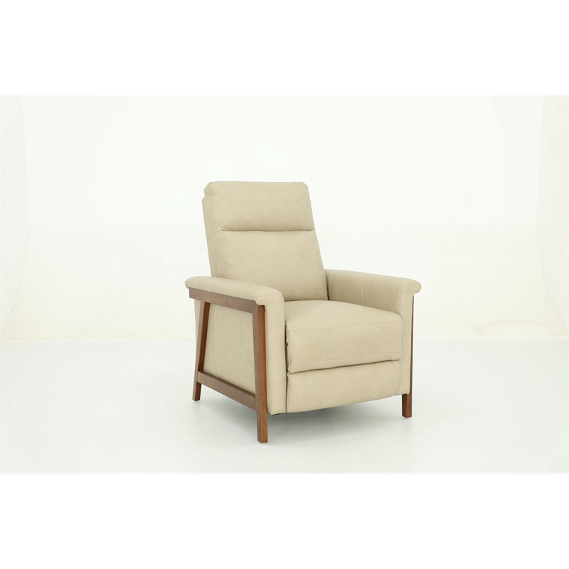 Pemberly Row Leather Push Thru The Arms Recliner in Cashmere Stone