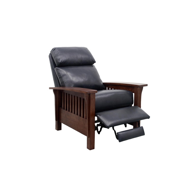 Pemberly Row Leather Push Thru The Arms Recliner in Shoreham Blue