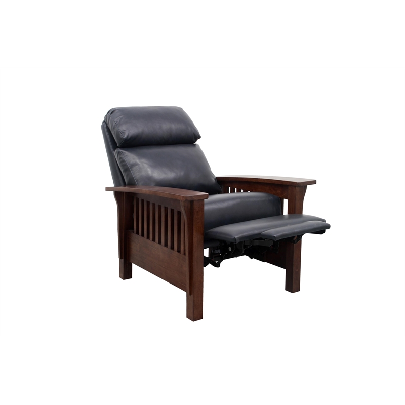 Pemberly Row Leather Push Thru The Arms Recliner in Shoreham Blue