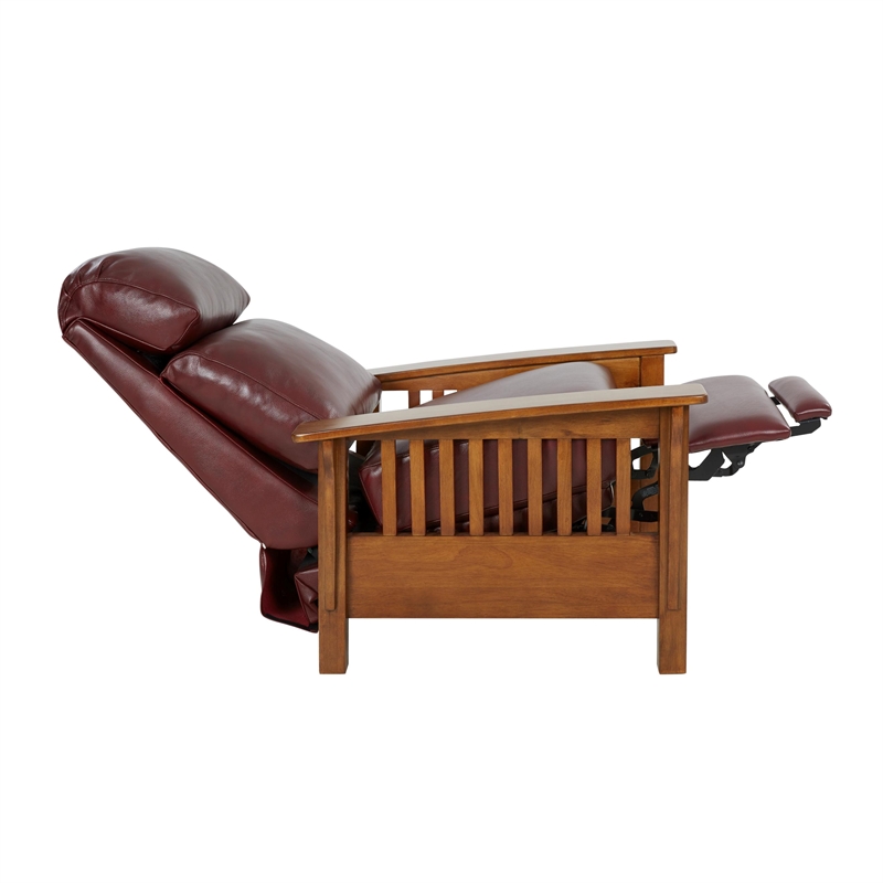 Pemberly Row Leather Push Thru The Arms Recliner in Marisol Cabernet