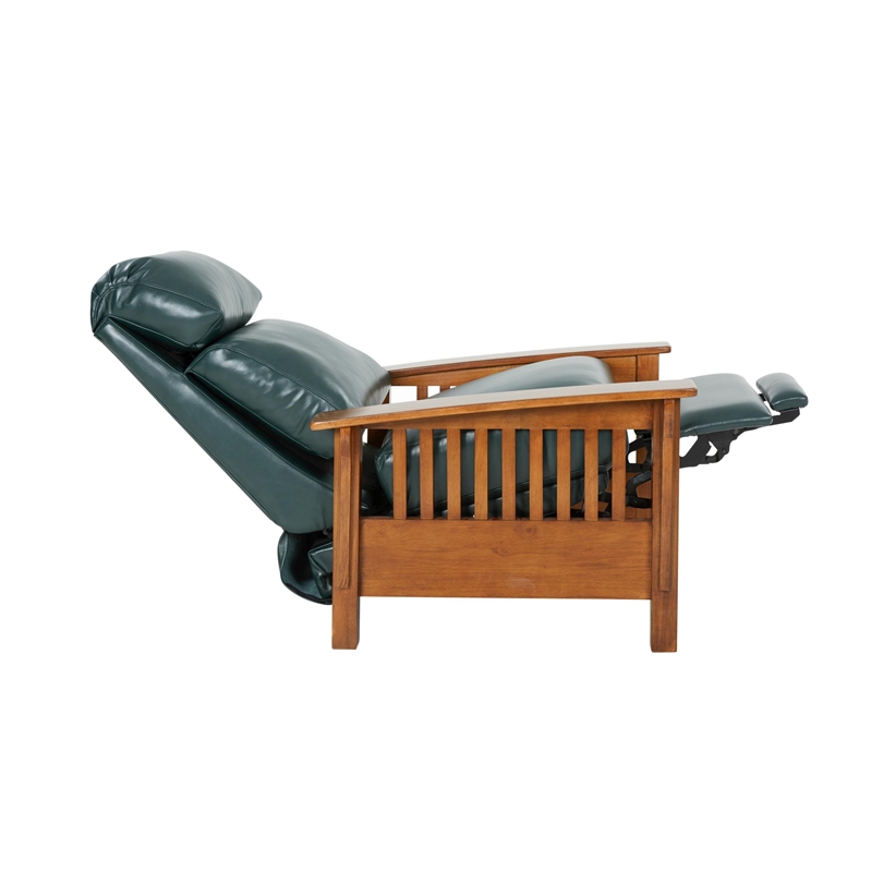 Pemberly Row Leather Push Thru The Arms Recliner in Highland Emerald