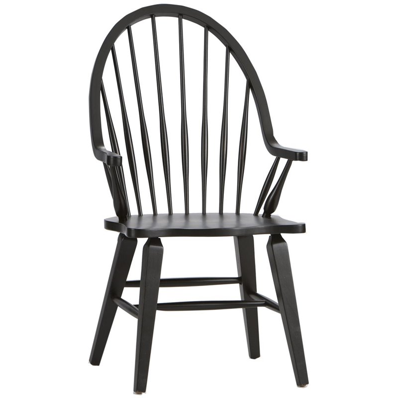 Pemberly Row Traditional Dark Brown Windsor Back Arm Chair - Black