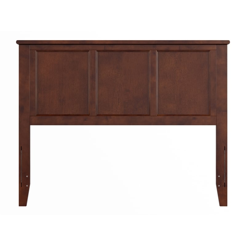 Pemberly Row Contemporary Full Solid Wood Panel Headboard in Walnut