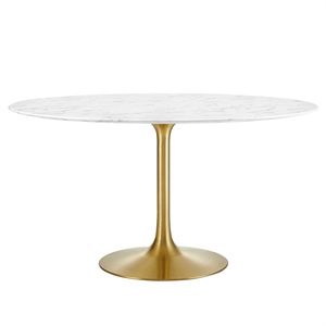 Pemberly Row 54&quot Round Faux Marble & Metal Dining Table in Gold and White