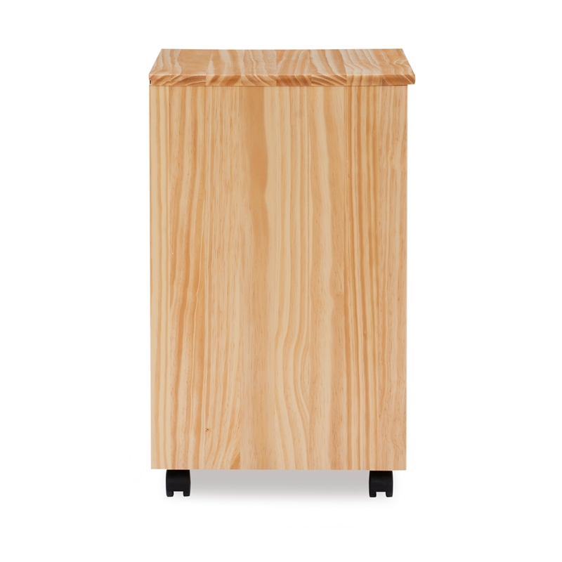 Pemberly Row Six Drawer Rolling Storage Cart in Natural Brown Wood