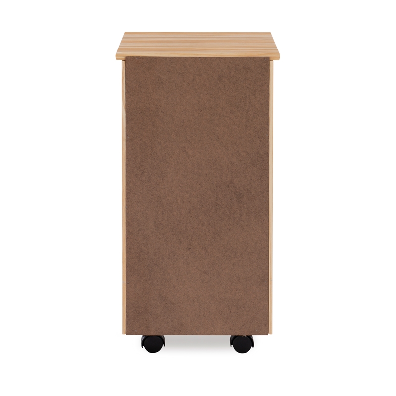 Pemberly Row Six Drawer Rolling Storage Cart in Natural Brown Wood