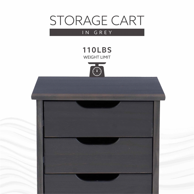 Pemberly Row Transitional Six Drawer Rolling Storage Cart in Gray Wood