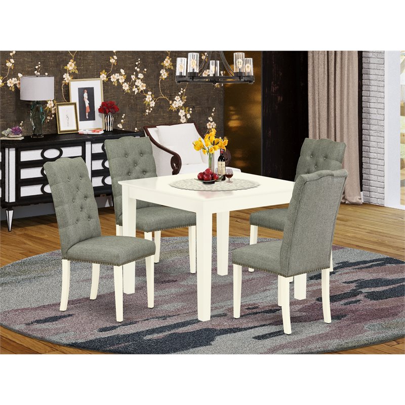 Pemberly Row 5-piece Wood Dining Set with High Back in Linen White