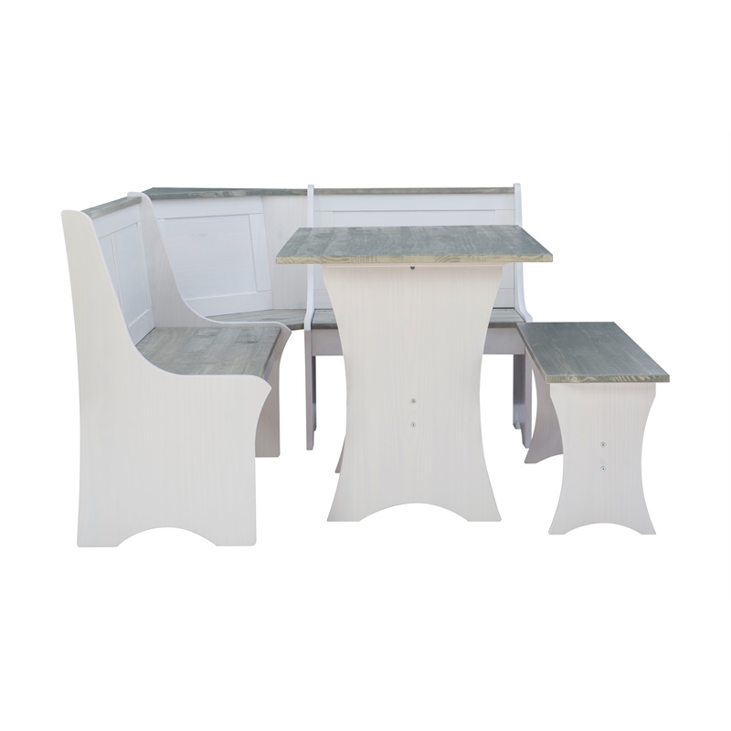 Pemberly Row Two Tone Pine Wood Coastal Corner Dining Nook in Graywash/White