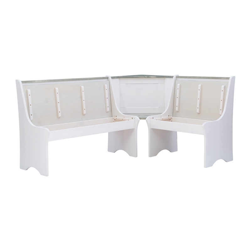 Pemberly Row Two Tone Pine Wood Coastal Corner Dining Nook in Graywash/White