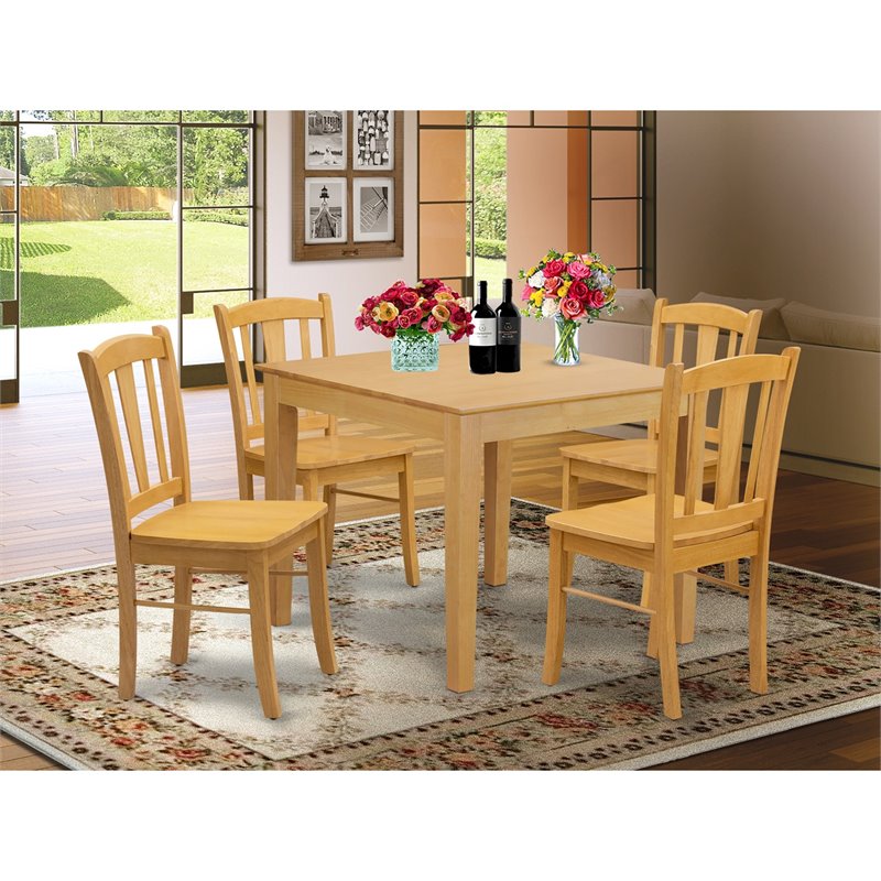 Pemberly Row Traditional 5-Piece Solid Wooden Dining Set in Oak