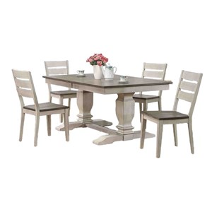 Pemberly Row 5-Piece Ladder Wood Pedestal Dining Set in Ash/Stormy