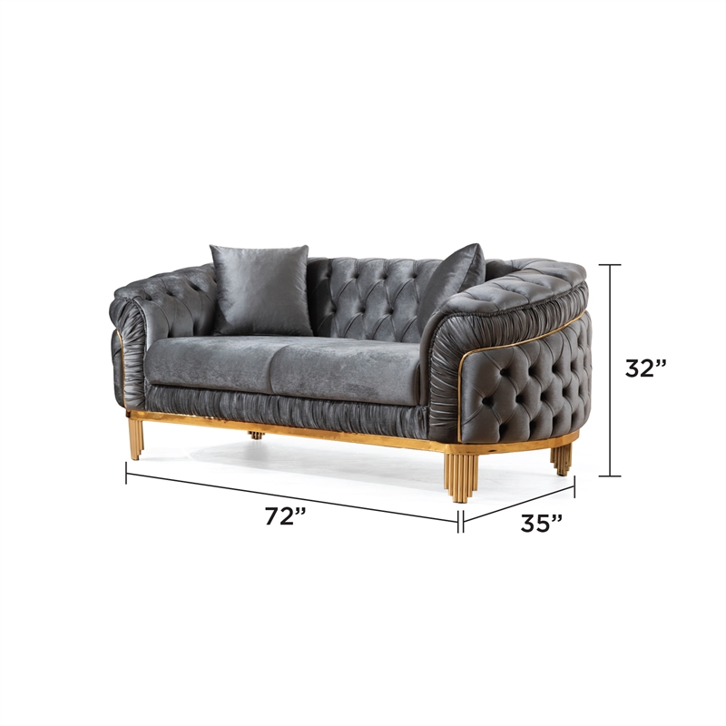 Pemberly Row 2-Pc Tufted Upholstery Sofa set finished with Velvet Fabric in Gray